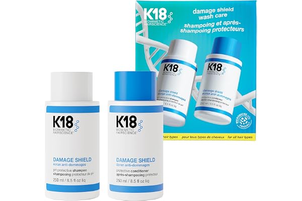 K18 Damage Shield Wash Care Set | Full-Size Color-Safe Protective Shampoo + Conditioner Reduces Frizz And Tangles, Maintains