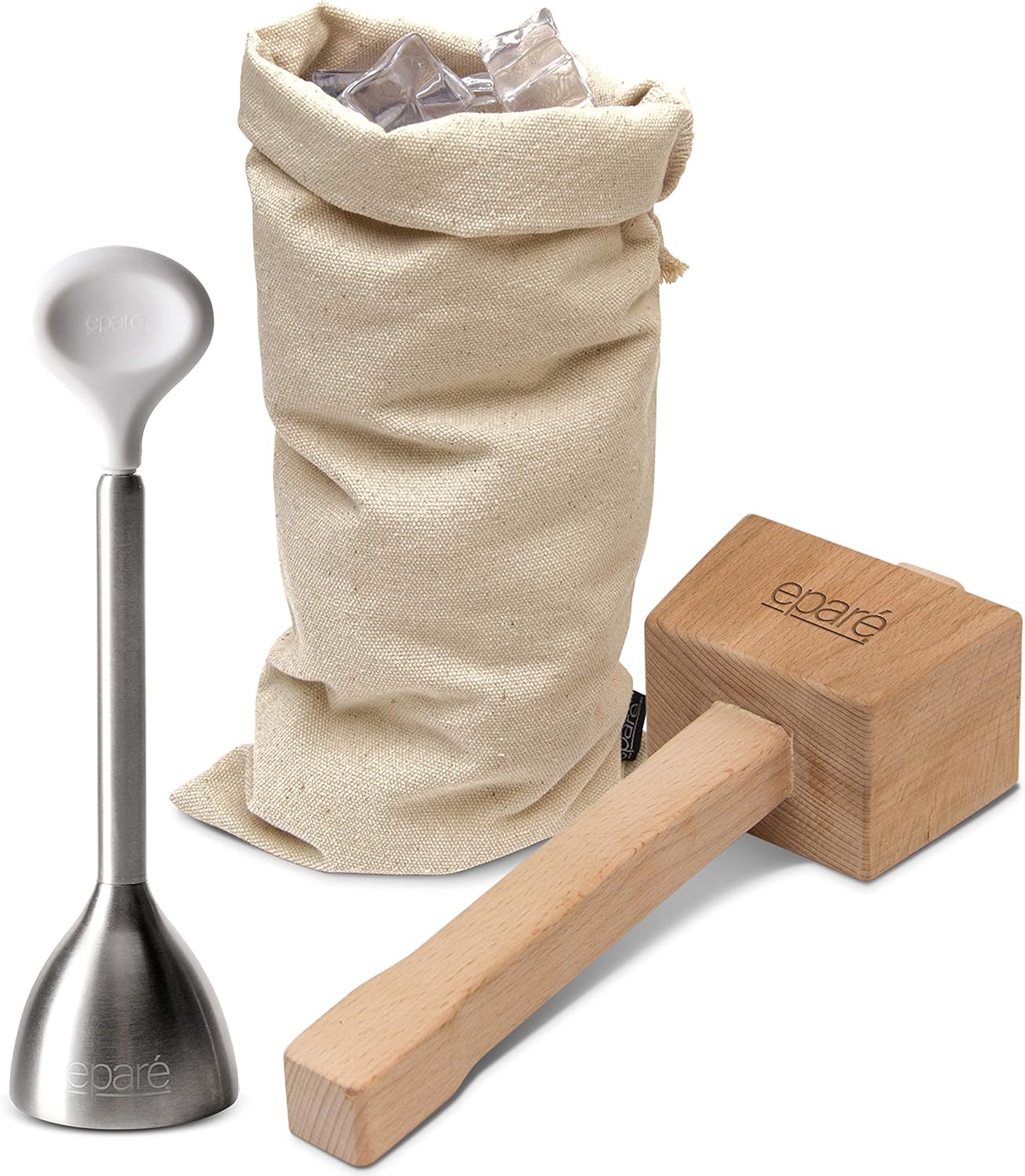 Eparé Bundle: Egg Topper Cutter & Cracker & Lewis Bag & Ice Mallet - Soft Boiled Egg Shell Separator & Manual Ice Crusher Wooden Hammer