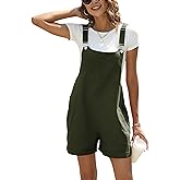 Ailoqing Womens Cotton Linen Short Overalls Casual Summer Bib Shortalls Rompers with Pockets