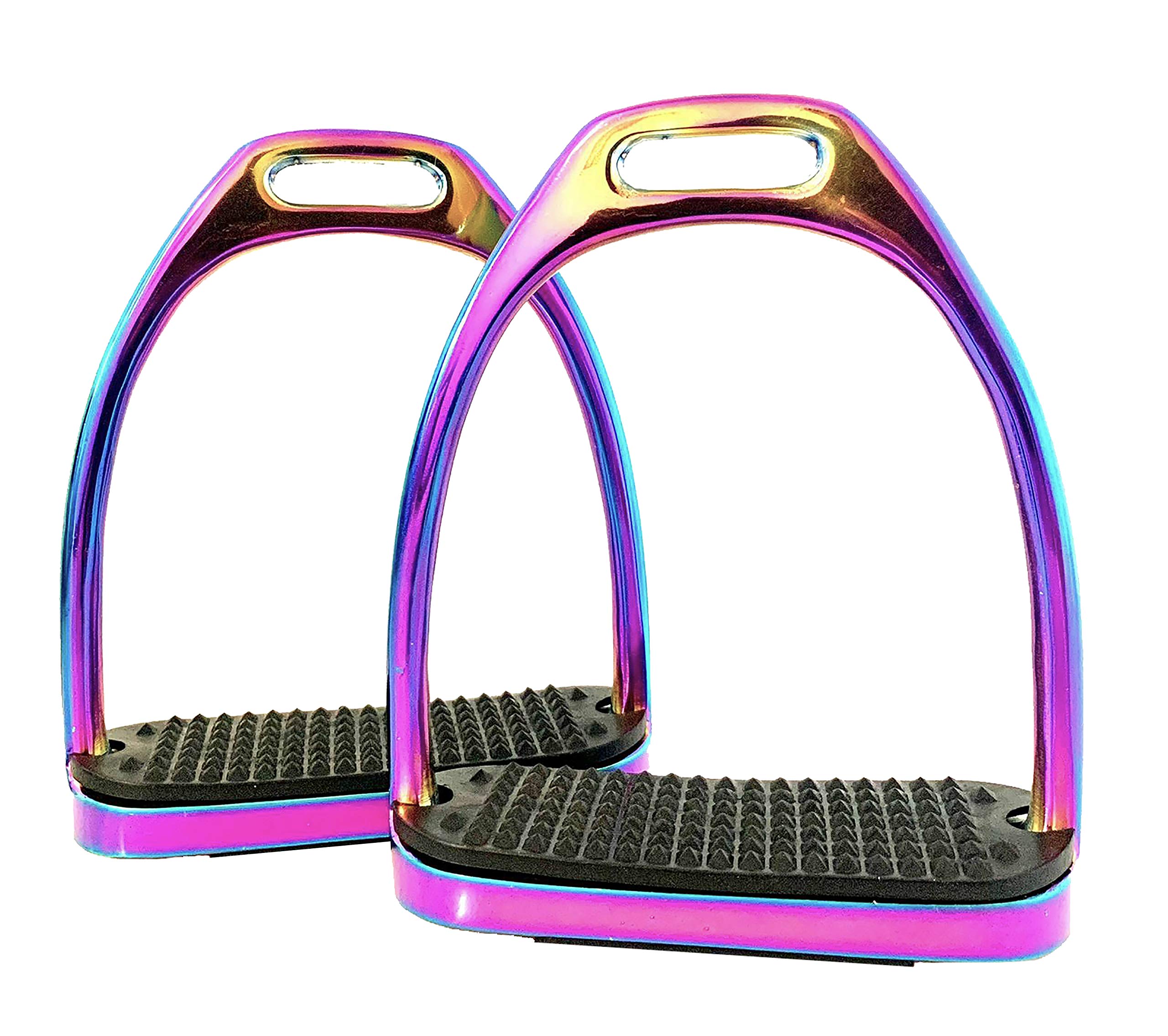 EXTREME Rainbow GLOSS Fillis STIRRUPS Horse Riding S/Steel With Black Treads 4.75" 12cm