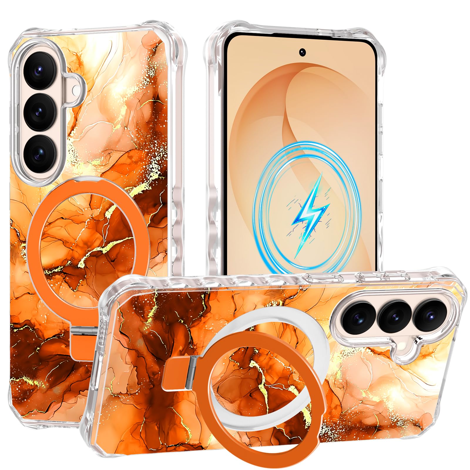 Casehas Magnetic for Galaxy S26 Plus Case with Invisible Stand, Compatible with MagSafe, Shockproof Slim Anti-Slip Military Drop Protection Hard Phone Case Orange