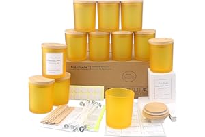 MILIVIXAY 12 Pack 10 OZ Matte Yellow Glass Candle Jars with Lids and Candle Making Kits - Bulk Empty Candle Jars for Making Candles - Spice, Powder Containers.