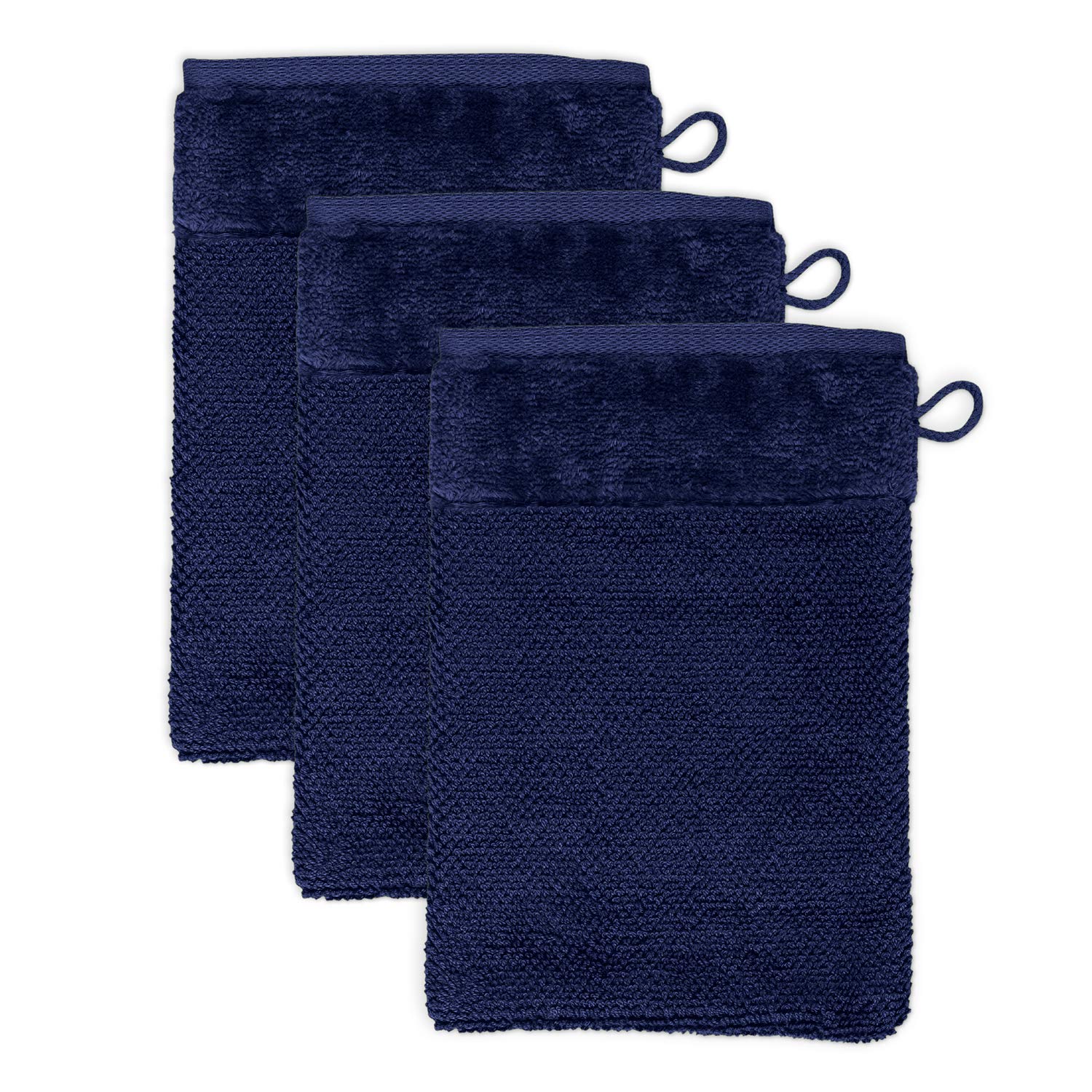 Möve Bamboo Luxe set of 3 wash gloves 15 x 20 cm made of 60% cotton / 40% viscose from bamboo cellulose, deep sea