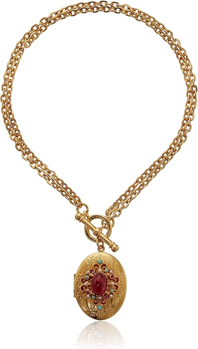 Amazon Ben Amun Jewelry ロイヤルチャーム ルビーストーン ゴールド ロケット トグルネックレス 長さ16インチ ゴールド フリーサイズ ネックレス 通販