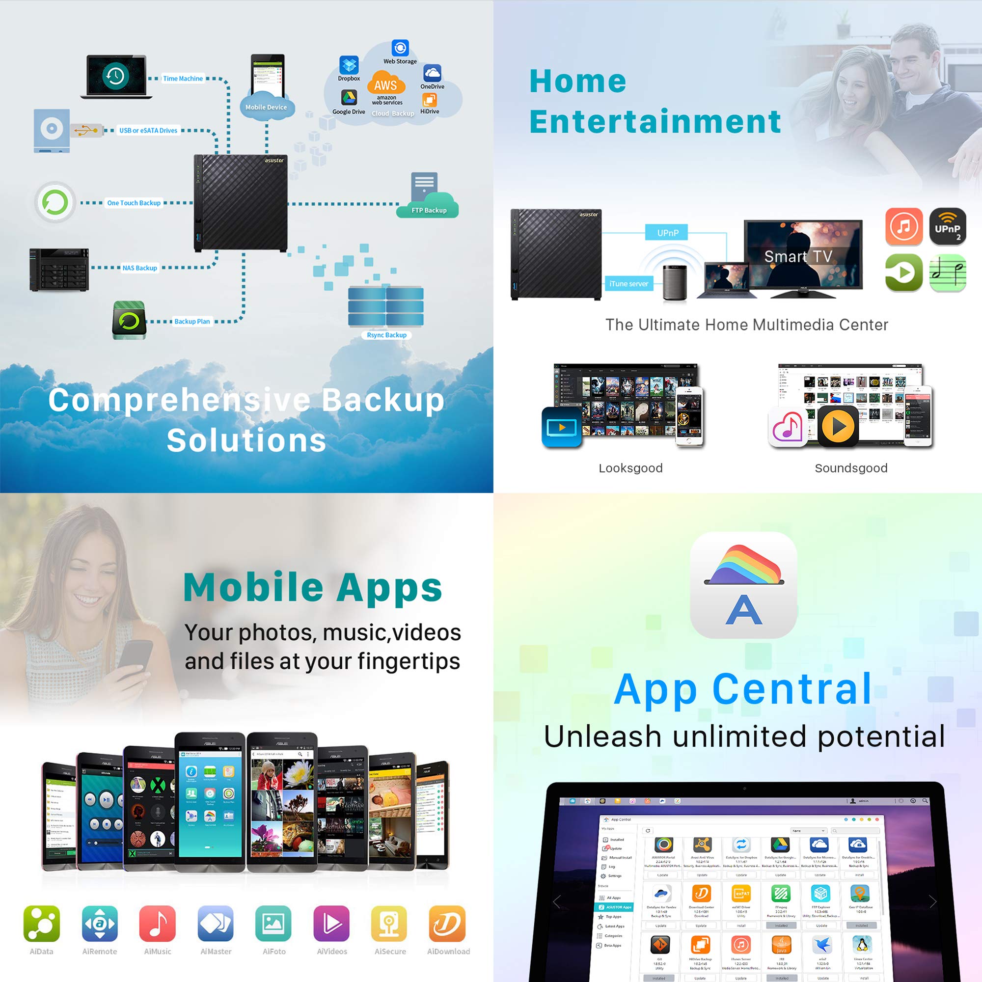 Asustor AS1004T v2-4 Bay NAS + Free exFAT License, 1.6GHz Dual-Core, 512MB RAM, Network Attached Storage, Personal Private Cloud, Home Media Server (Diskless)