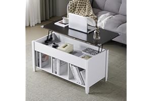 VINGLI Farmhouse Lift Top Coffee Table, Rustic Grey with Storage Shelf/Hidden Compartment, Mesa De Centro para Sala, Rustic Brown (White Brown, 40" L)