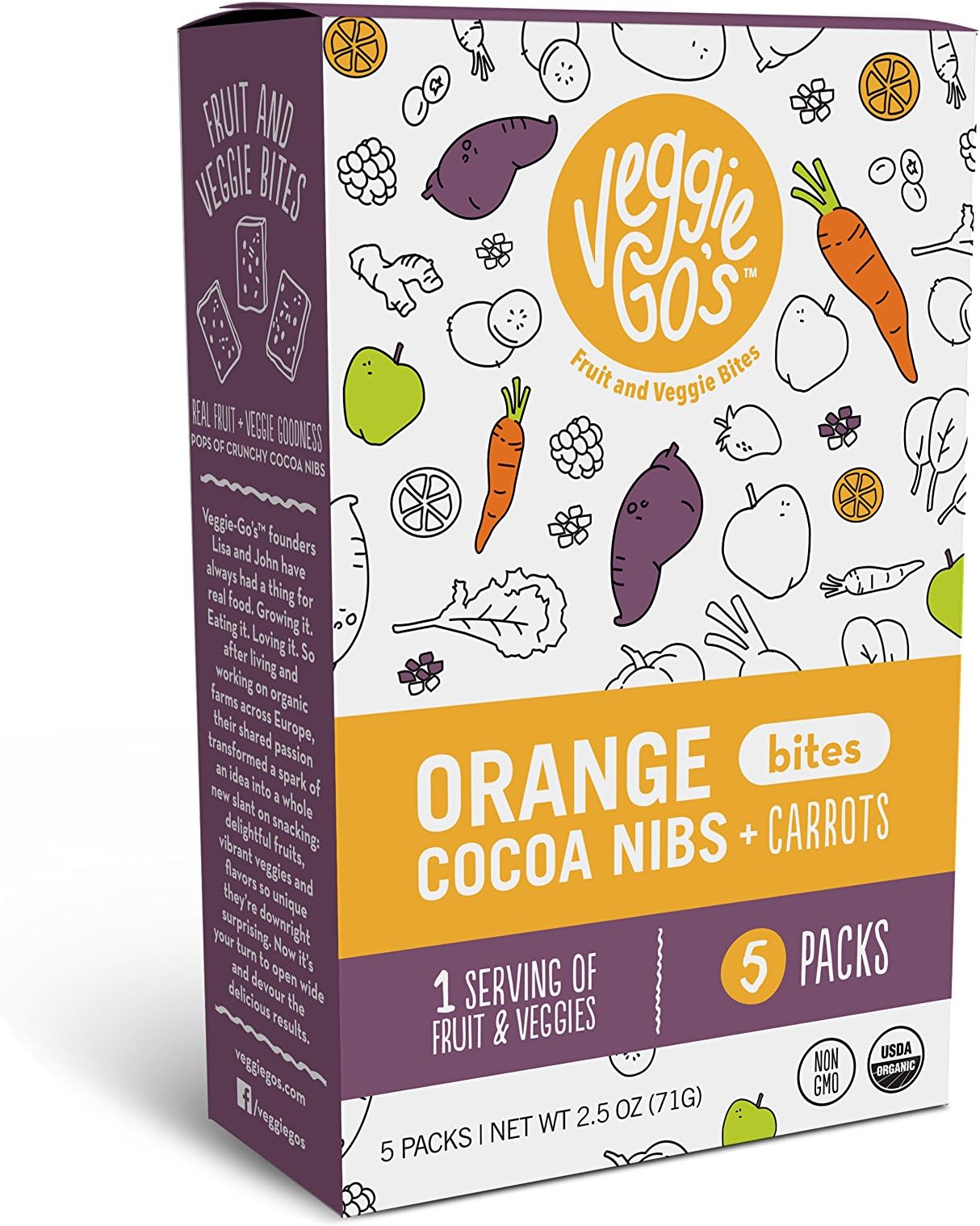 Veggie-Go's Organic Fruit Snack Bites with No Added Sugar, Chocolate Orange, 2.5 Ounce (Pack of 5)