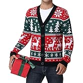 Simlakey Men's Ugly Christmas Sweater Cardigan Button Down V Neck Funny Xmas Holiday Knit Sweater Santa Reindeer Knitwear