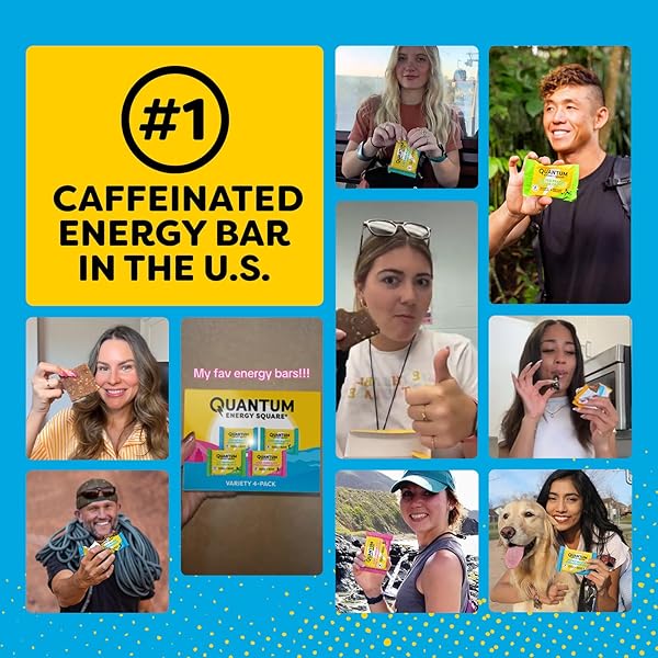 QUANTUM ENERGY SQUARE: ENERGY BAR WITH CAFFEINE & 10G PROTEIN. DELICIOUS HEALTHY SNACK ON THE GO. (VEGAN, GLUTEN-FREE, SOY-FREE, DAIRY-FREE) (CAFFE MOCHA ALMOND CHIP)