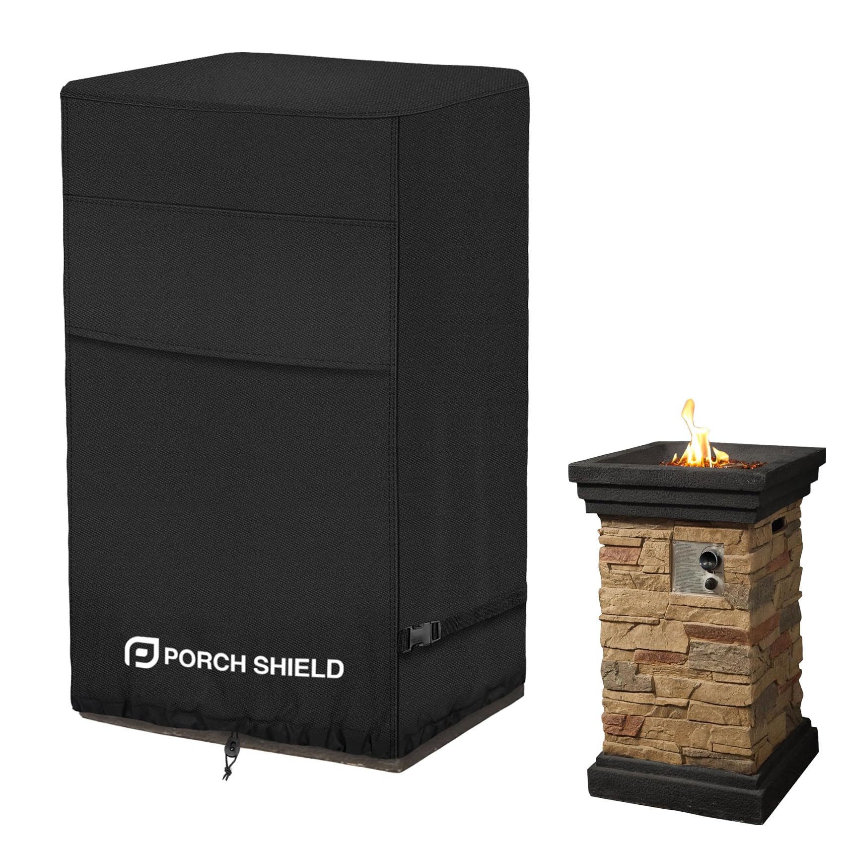 Porch Shield UV-Resistant Square Patio Fire Column Cover 21 inch Waterproof Tall Fire Pit Cover, Black