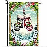 BlissYard Christmas Garden Flag Winter Holiday Mittens Garden Flag 12x18 Inch Double Sided Outdoor Xmas Yard Lawn Decoration Cozy Snowflake Gloves Seasonal Garden Gardens Flags