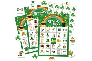 Leezead St Patrick's Day Bingo Games Cards for Adult Boy Girl, 24 Players St Patrick's Day Party Bingo Games Irish Shamrock Bingo Cards for Saint Patrick's Day Family School Classroom Activities