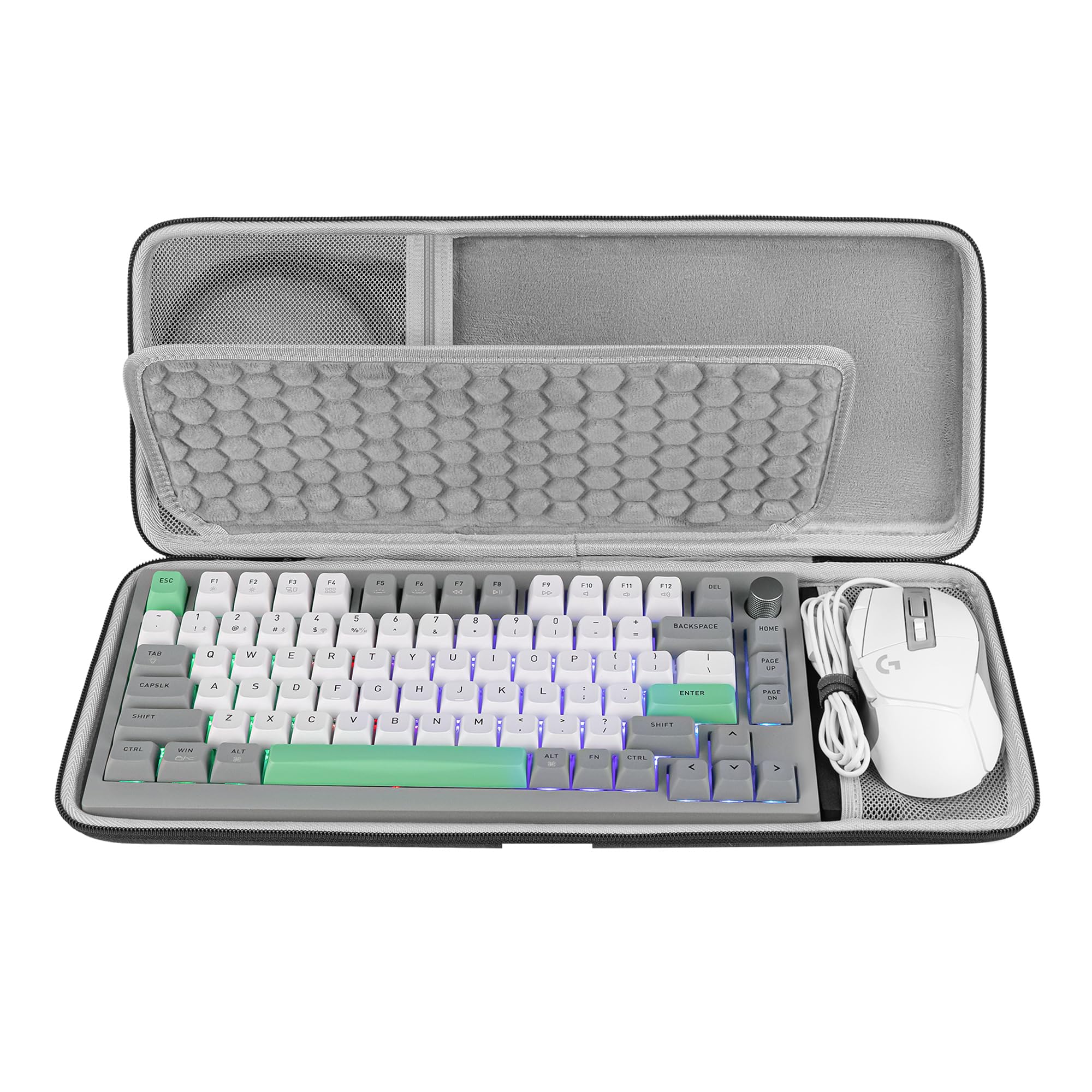 GEEKRIA 75% Keyboard and Mouse Combo Carrying Case, Compatible with Aula F75 Pro/S75 PRO, Keychron K2 Version 2/Q1 HE, ASUS ROG Azoth 75%, Redragon K673 PRO, 84 Keys Hard Shell Travel Bag