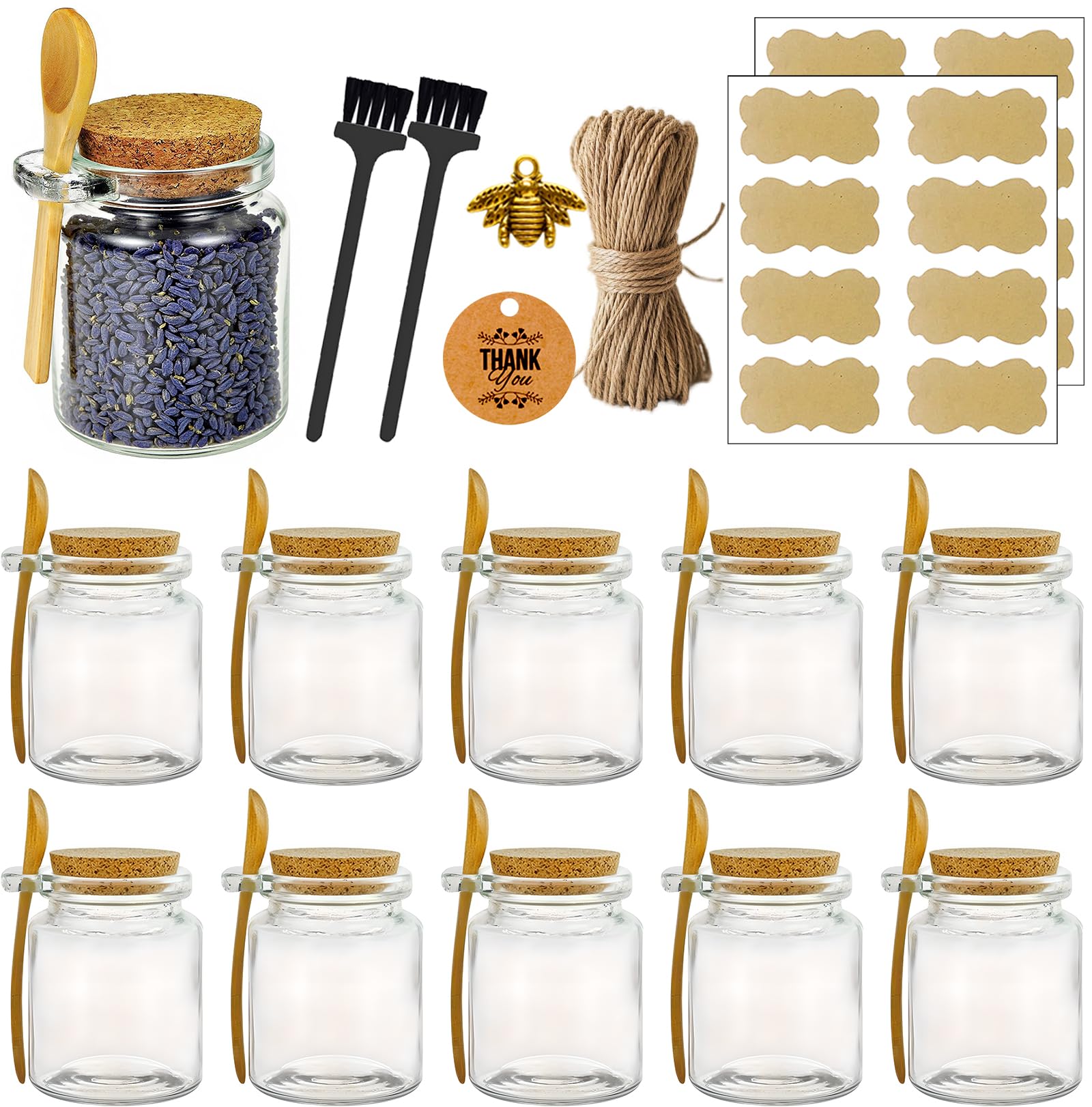 Photo 1 of ***CORRECT ITEM*****Ahhute Glass Sugar Scrubs Jars, Bath Salt Container 8oz, Salt Cellar with Spoon, Honey Scrubs Jars w/Lids, Labels and Cleaning Brush, Set of 12
