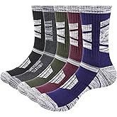 YUEDGE Mens Socks Moisture Wicking Anti-Odor Cotton Cushioned Crew Socks Padded Anti Blister Work Socks For Men, 5 Pairs