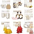Earrings Set for Women Girls, Funtopia 61 Pairs Fashion Tassel Earrings Acrylic Hoop Stud Drop Dangle Earrings for Birthday P