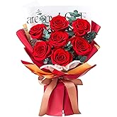 Mosstory Roses Bouquet 7-Piece Forever Flowers Bouquet Gift for Her Women Wife Mothers Anniversary Birthday Wedding (Red Roses)