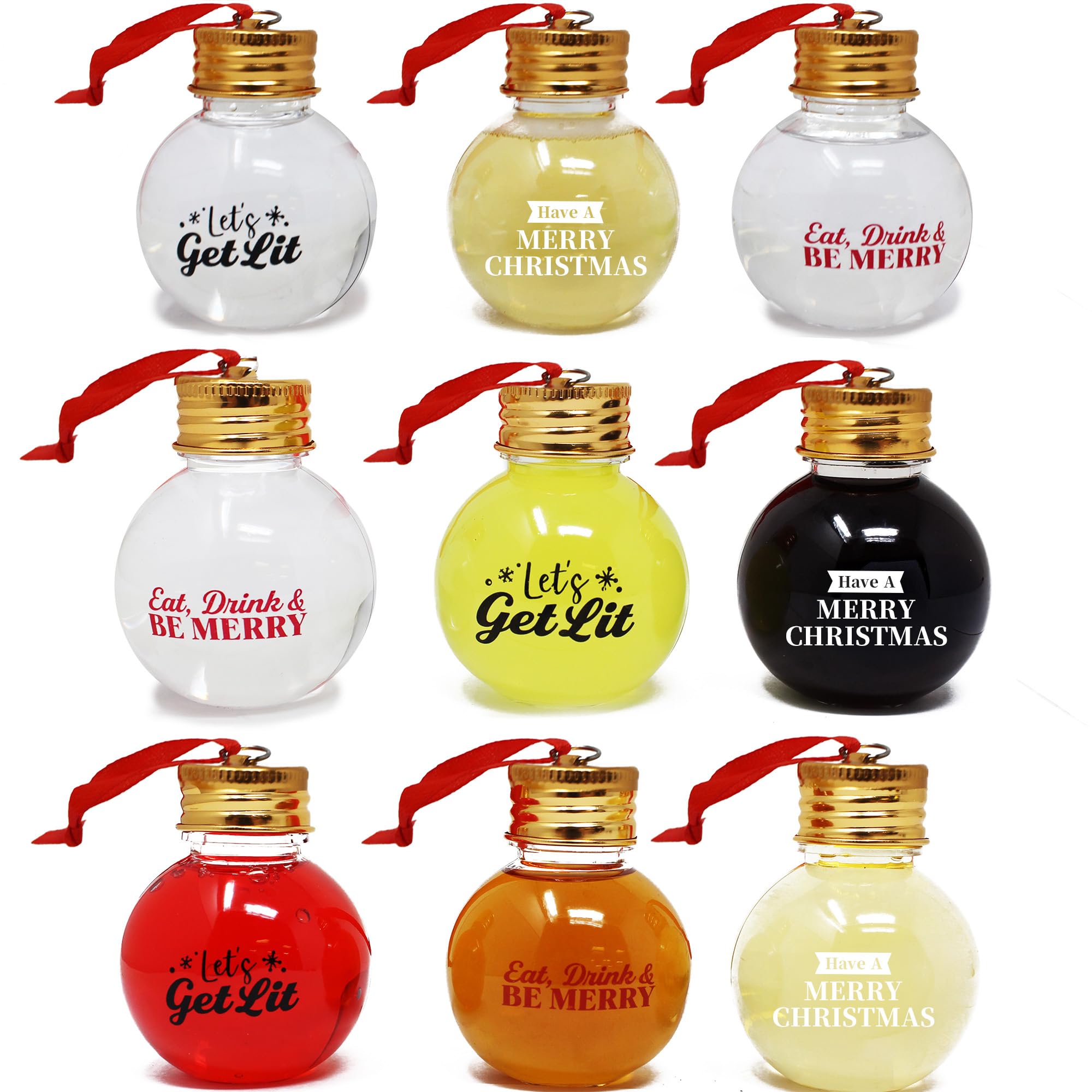 JOIEDOMI 9 Pcs Boozeball Christmas Ornaments Set 50ml Fillable Ball Ornaments Christmas Decorations for Christmas Holiday Indoor and Outdoor Christmas Decorations