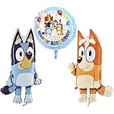 Toyland® Bluey & Bingo Balloon Pack - 2 x 80cm (32") Character Balloons & 1 x 18" Round Happy Birthday Bluey & Bingo Character Foil Balloon - Kids Party Decorations
