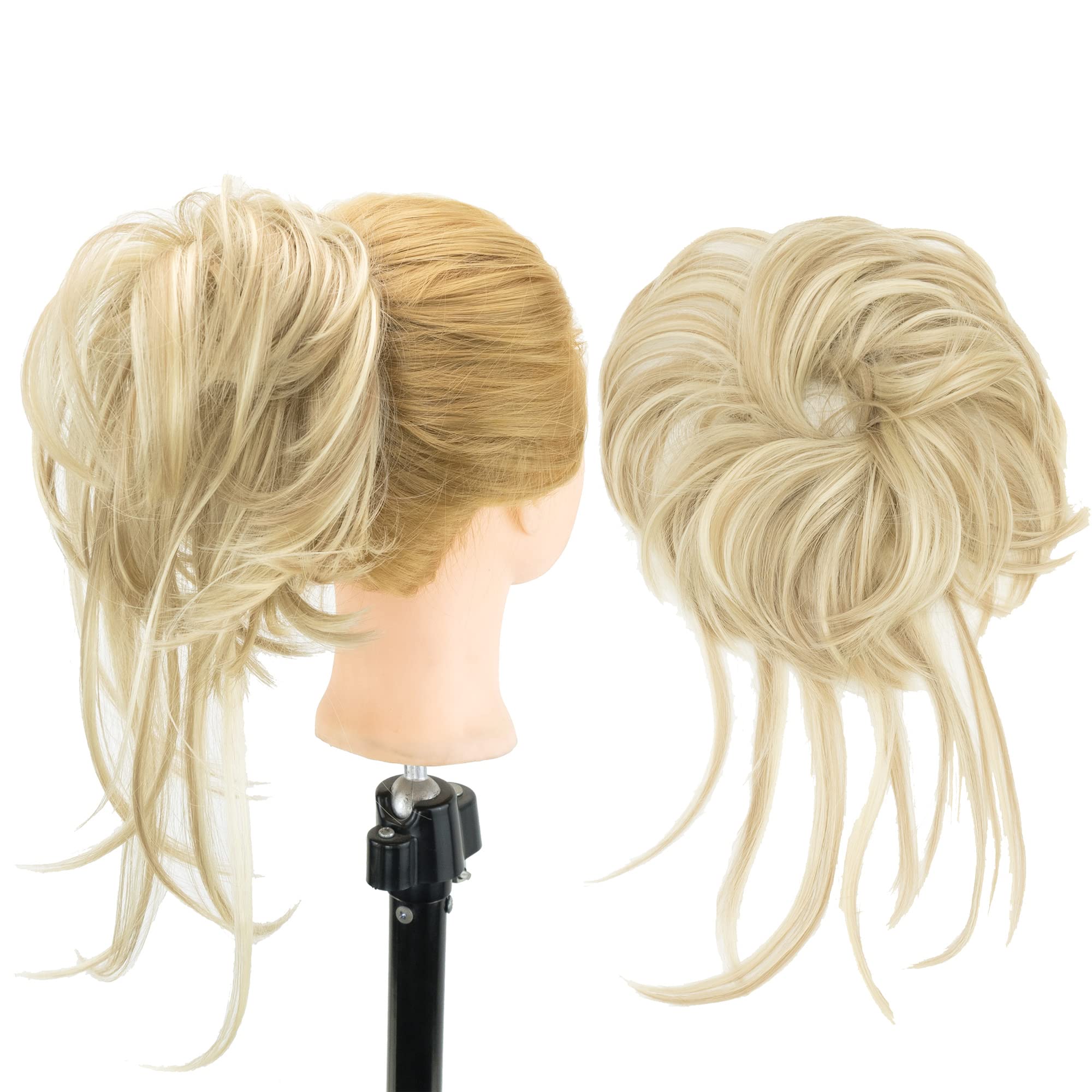 IMISSU 2PCS Messy Hair Bun Piece Updo Long Scrunchies Wrap Ponytail Extension Wavy Hairpieces Chignon Headband (2PCS Light Dirty Blonde)