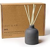 Craft & Kin Reed Diffuser for Home & Bathroom – Santal Woods Holiday Reed Diffuser Set with Fragrance Sticks, Long-Lasting Alcohol-Free Winter Scent, Earthenware Collection, 6.7oz