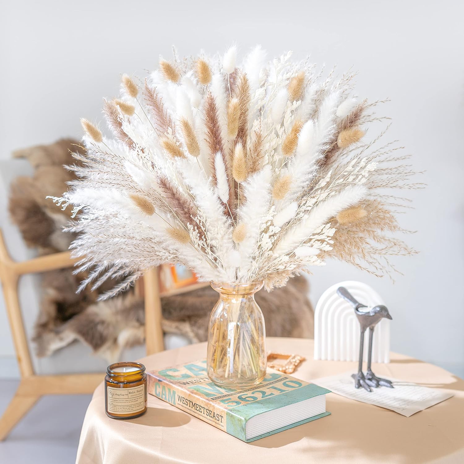 Dried & Preserved Flora - 93PCS Natural Dried Pampas Grass Bouquet,Boho Home Decor Bouquet, Phragmites Dried Flowers,Bouquet for Wedding Floral Arrangements Home Decorations