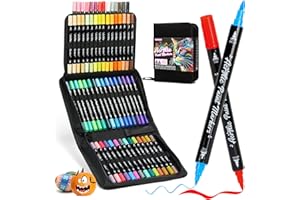 Acrylic Paint Markers, 60 Colors Dual Tip Acrylic Paint Pens with Brush and Fine Tips for Rock Painting, Wood, Canvas,Ceramic
