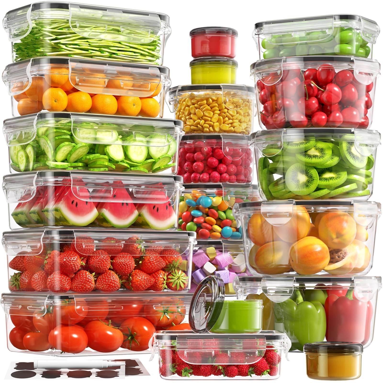 Photo 1 of 40 PCS Food Storage Containers with Lids Airtight (20 Containers & 20 Lids), 100% Leakproof Meal Prep Container Set for Kitchen Storage, BPA-free, PVC-free Reusable Plastic, Microwave/Dishwasher Safe