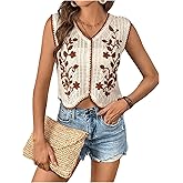 GORGLITTER Women's Western Cowgirl Rodeo Outfit Boho Crochet Floral Sleeveless Cropped Sweater Vest Knit Tops Cardigan