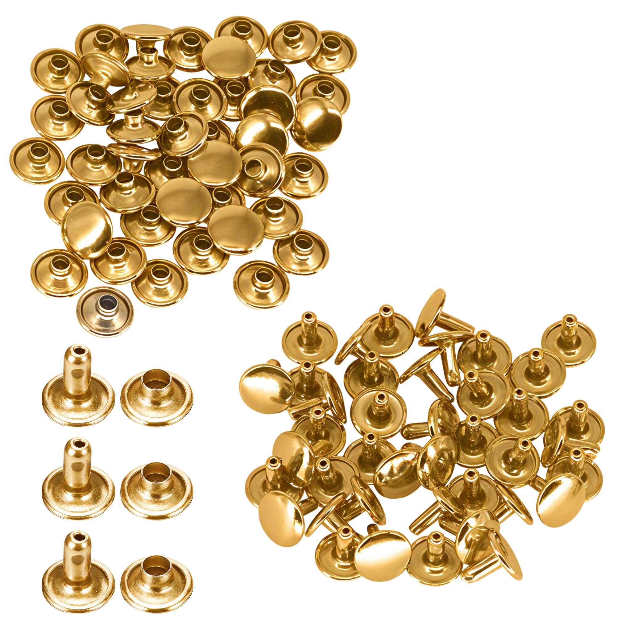Trimming Shop Double Cap Rivets Leather Rivets Tubular Metal Studs for DIY Leathercrafts, Clothing Repair & Replacement, Handbag, Belts, 12mm x 10.5mm, Gold, 100 Sets