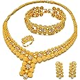 Indian Bollywood Women Jewelry Sets 24K Gold Plated Dubai Gold Necklace Earrings Bangle Fashion Wedding Prom Jewelry Set