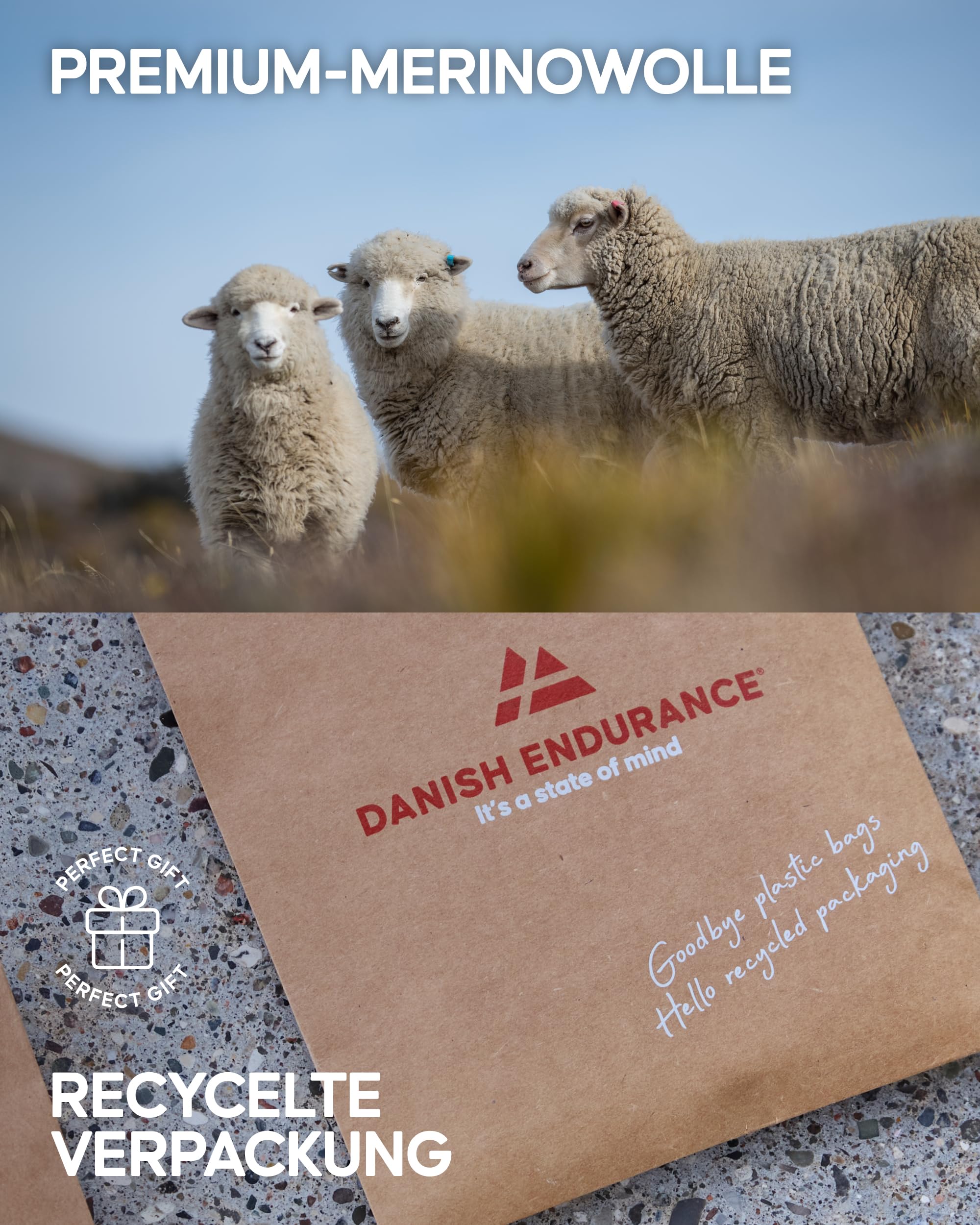 DANISH ENDURANCE Merino Wandersocken, Sommer Trekkingsocken, Unisex, Herren, Damen & Kinder, 3 Paar, Schwarz/Grau, 43-47 5