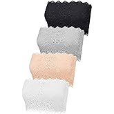 4 Pieces Women's Lace Bandeau Bra Strapless Bralette Seamless Crop Tube Top