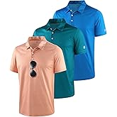 ZITY 3 Pack Golf Shirts for Men Short Sleeve UPF 50+ Performance Moisture Wicking Casual Striped Collared Polo Shirts