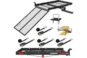 WILDROAD Hitch Cargo Carrier with Ramp 50" x 29" x 4" 500 LBS Folding Trailer Hitch Steel Wheelchair and Mobility Scooter Carrier Fits 2" Receiver with Stabilizer and 4pcs Ratchet Straps