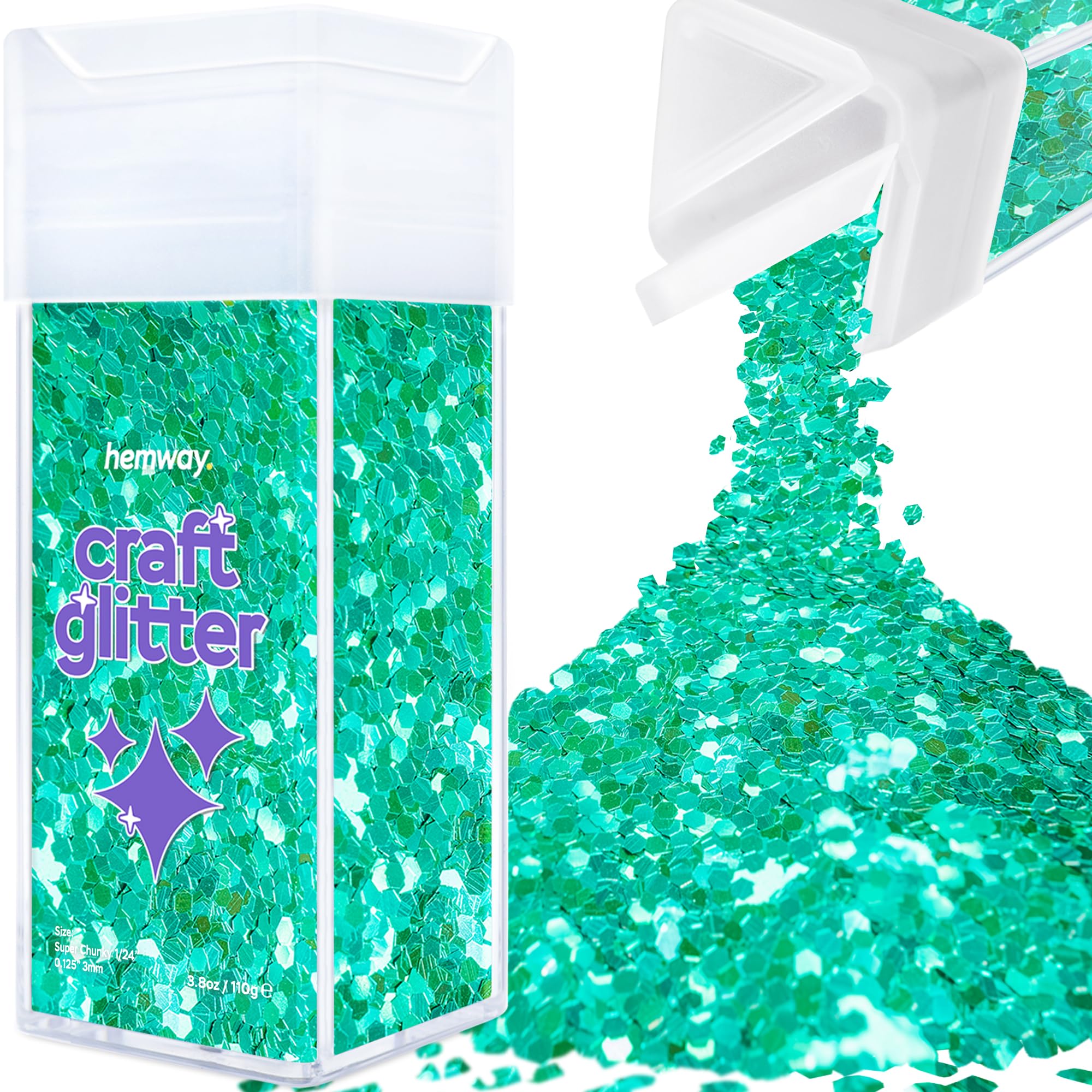 Hemway Glitter Shaker Turquoise Blue Holographic 110g Super Chunky, Craft Glitter Shaker for Resin & Epoxy Crafts, Christmas Art Supplies, Nail, Body, Face, Eye, Festival, Crafting, Slime, Sparkle