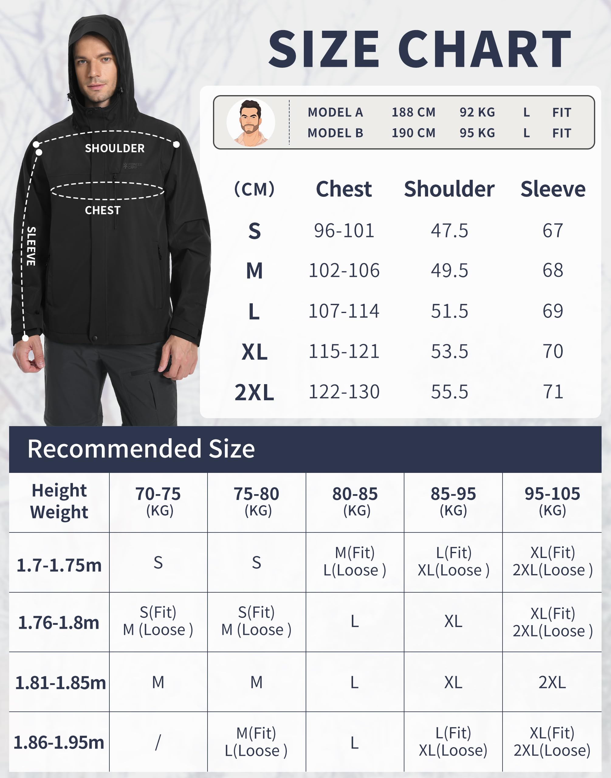 Pioneer Camp Herren Regenjacke Wasserdicht Atmungsaktiv Outdoor Jacke Mit Kapuze 4 Taschen Schwarz L 8