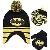 DC Comics Boys Batman Winter Hat 2 Pair Gloves or Mittens Set (Toddler/Little Boys)