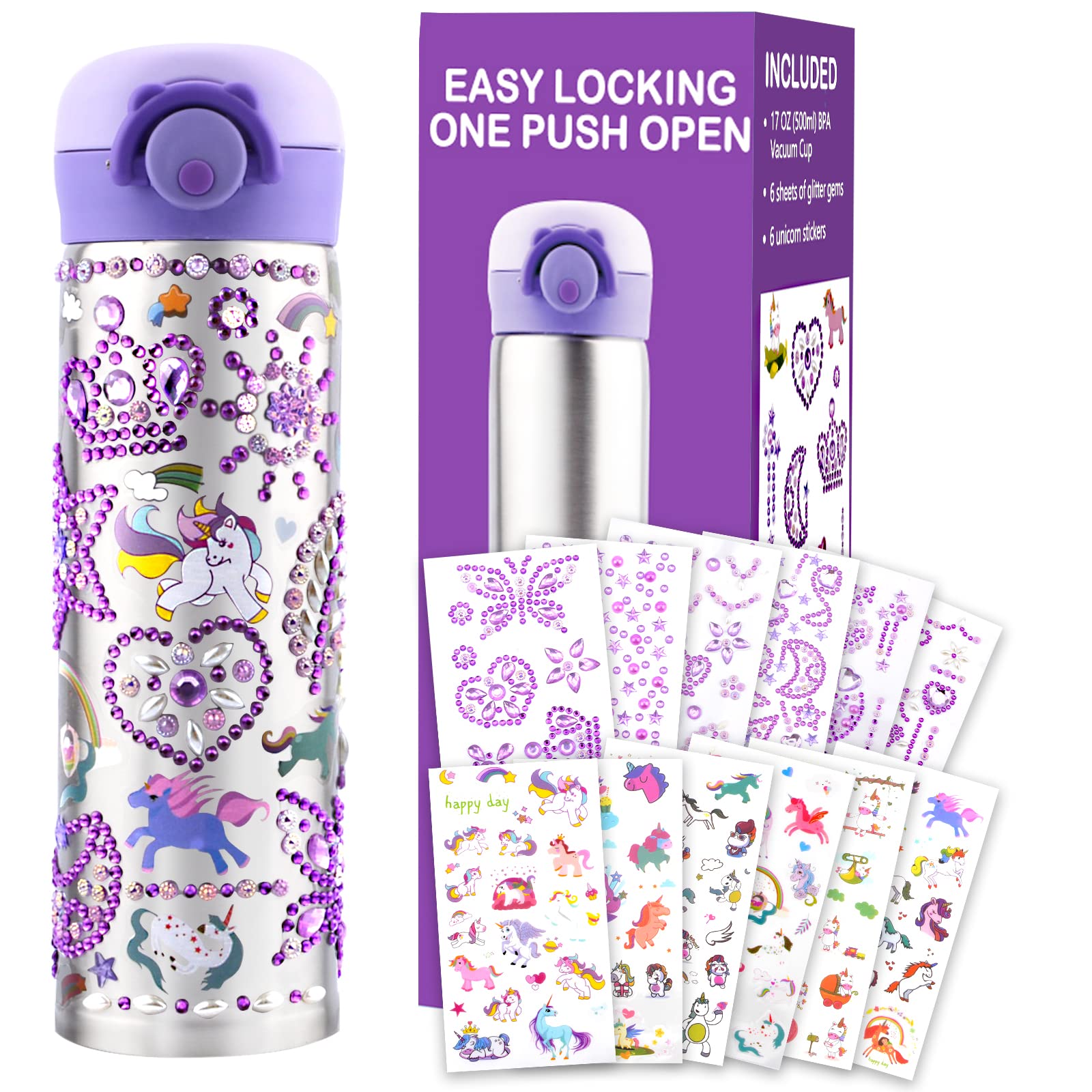 Coosilion Gifts for Kids, Decorate Your Own Water Bottle Kits for Girls Age 4-6-7-8-10-12 with Cute Stickers Arts and Crafts for School, Birthday Gifts for Girls, Back to School Supplies