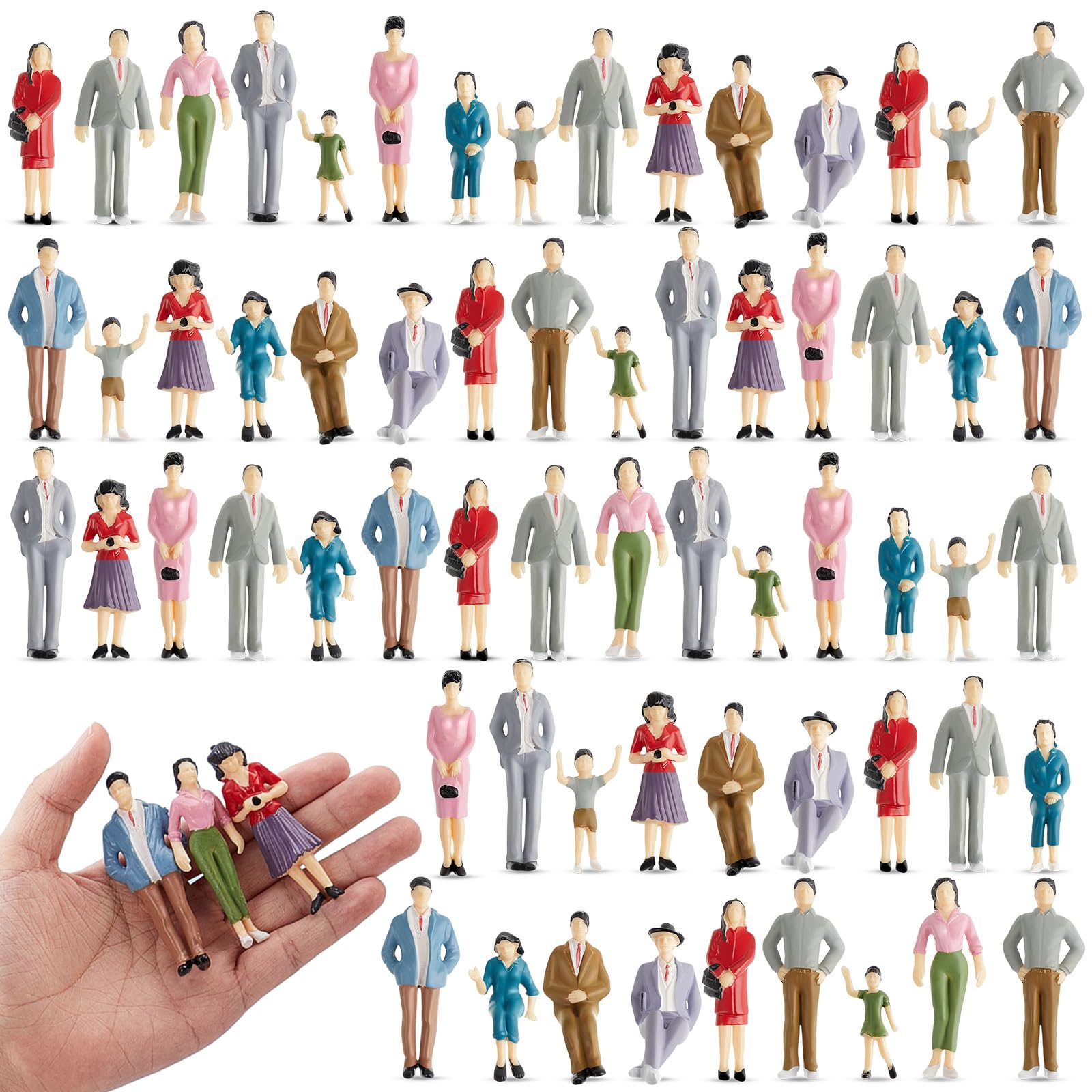 Namalu 1: 25 Scale Miniature People Figurines Tiny Painted Model Train People Mini Architectural Plastic Small Dollhouse Figures for Projects Diorama Village (Mixed Color,98 Pcs)