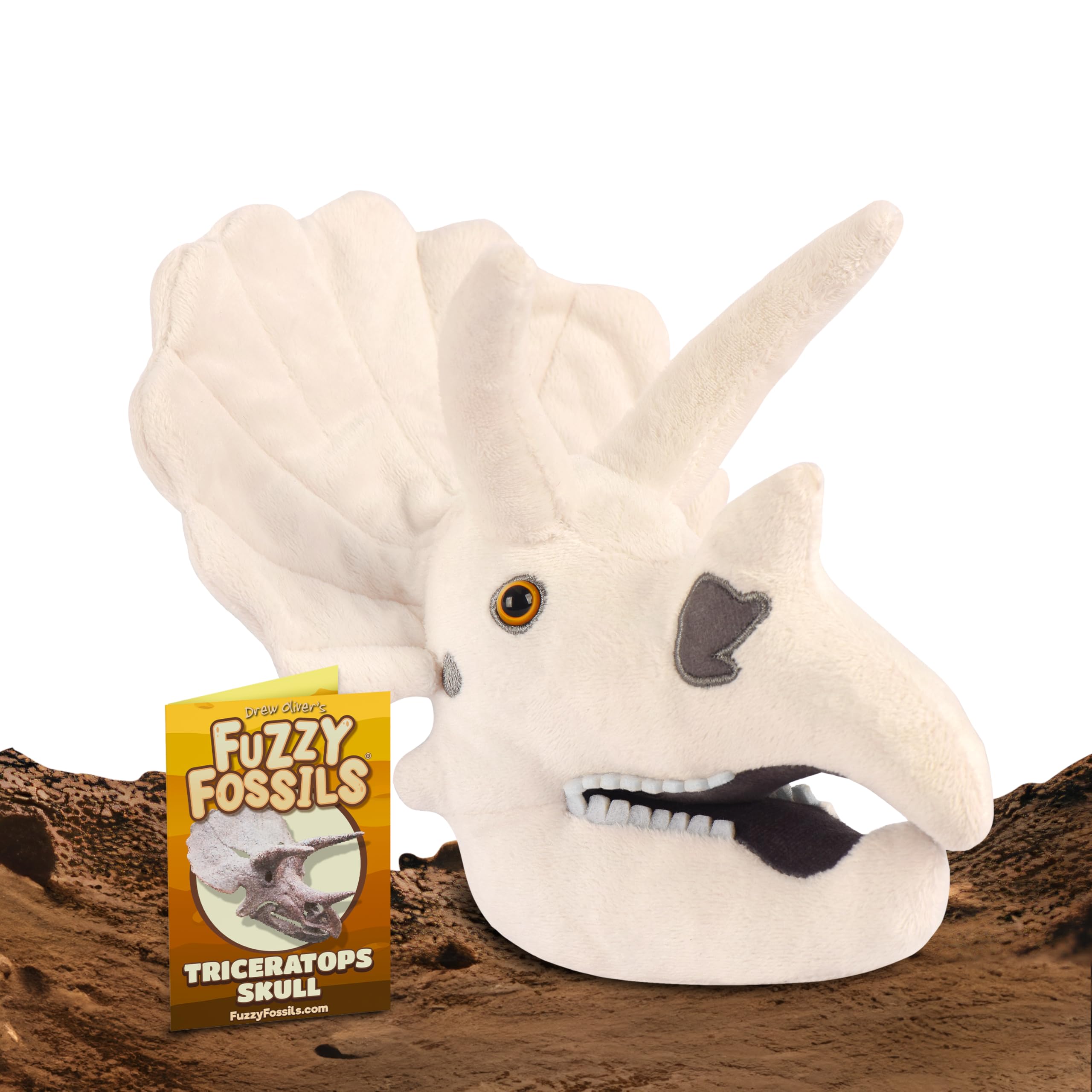 GIANT MICROBES Fuzzy Fossils Triceratops Skull Plush Dinosaur Soft Toy Kids 18cm