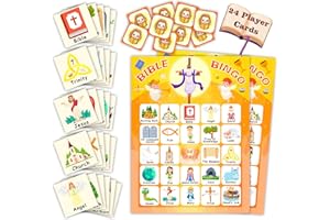 MONENFANCE Bible Bingo Game for Kids and Adults - Christian Sunday Church Activity - 24 Card Sets for Family, Open Day, Vacation School Decorations, Easter Gifts, Holiday Party Favors Supplies