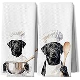 DAYOUER Funny Chef Black Labrador Retriever Gifts Kitchen Dish Towels, Black Lab Gifts, Labrador Retriever Decor Decorative Hand Tea Towels for Kitchen, 16x24 Inches Set of 2