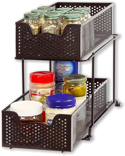 Amazon Com Simplehouseware 2 Tier Sliding Cabinet Basket