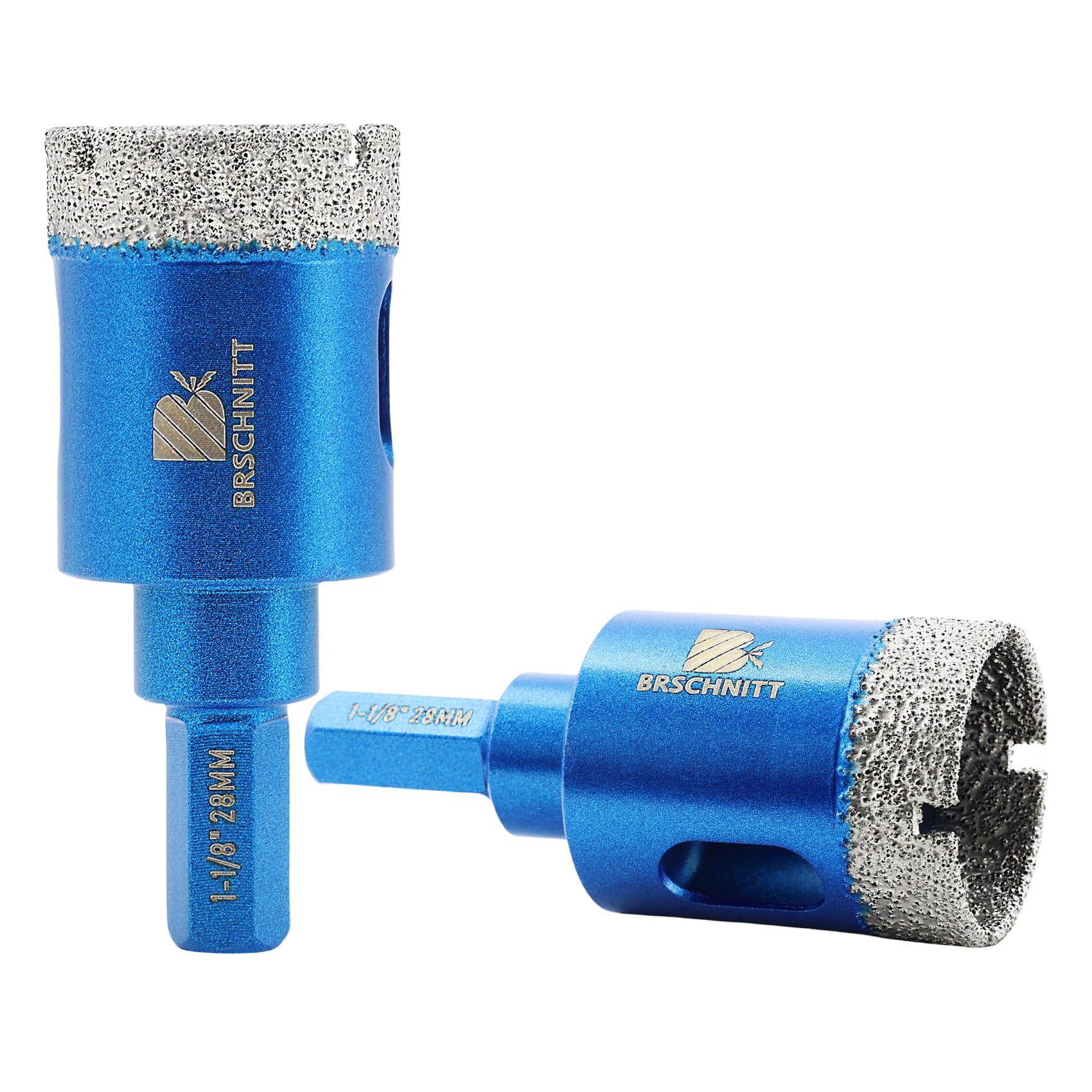 Dry Diamond Core Drill Bit Set,BRSCHNITT 2pcs 28mm Diamond Hole Saw Core Drill Bit with Hex Shank for Porcelain Tile Ceramic Stone Granite Marble