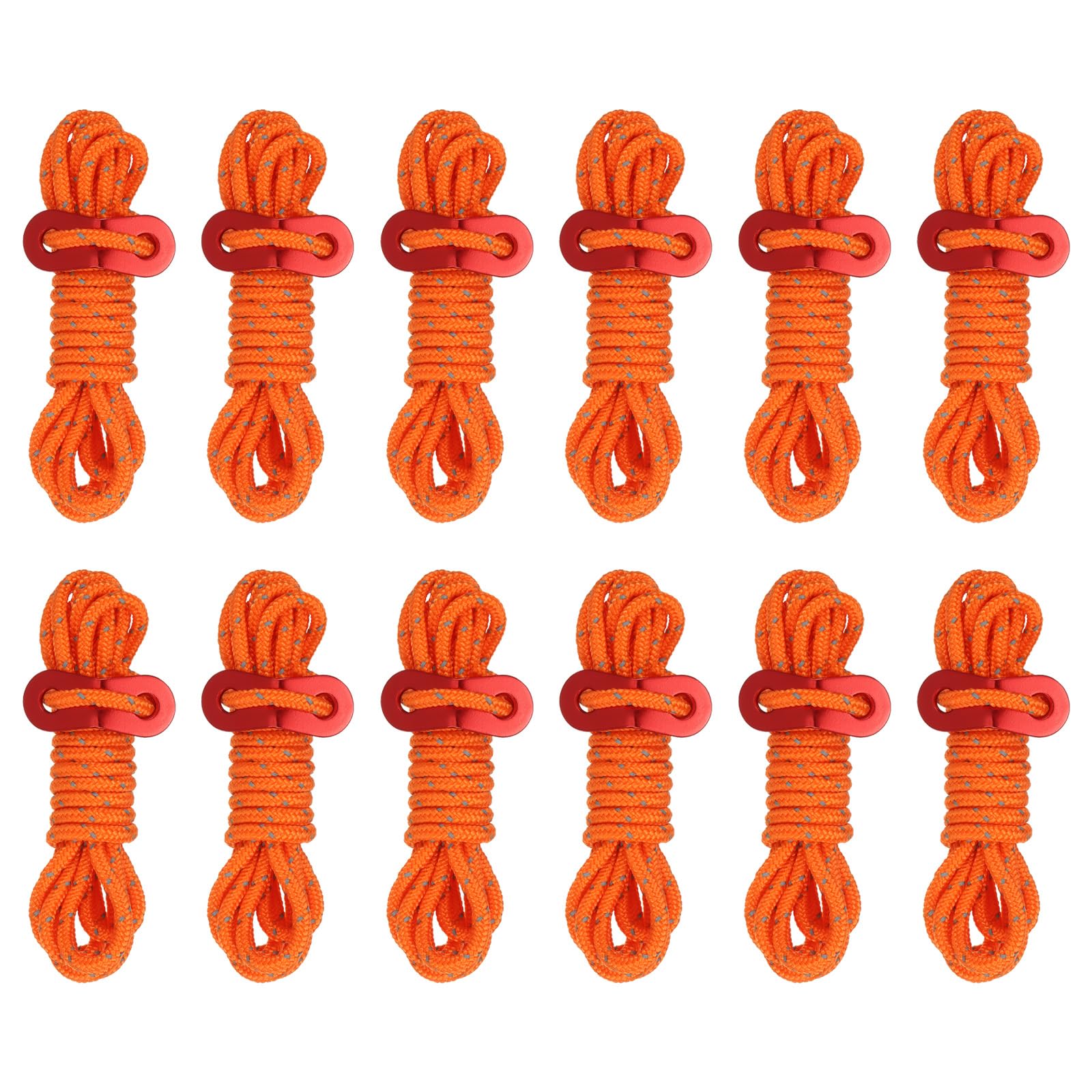 PATIKIL 4mm Tent Rope, 12 Pack 6.5ft Reflective Guyline Cord Tied Downs Rope Paracord Cord Camping Ropes with Red Aluminum Cord Adjusters for Camping Hiking Tent, Orange