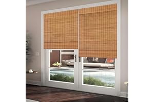 Custom Size Cordless Bamboo Roman Shades, No Tools No Drill Light Filtering Window Blinds, Roll Up Bamboo Window Shades for H