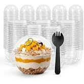VKSLKV 8oz Clear Plastic Dessert Cups with Dome Lids and Spoons 50 Pack | Disposable Dessert Cups BPA-Free for Yogurt, Fruit, Pudding, Parfait, for Party, Wedding, Breakfast,Dessert Table,Catering