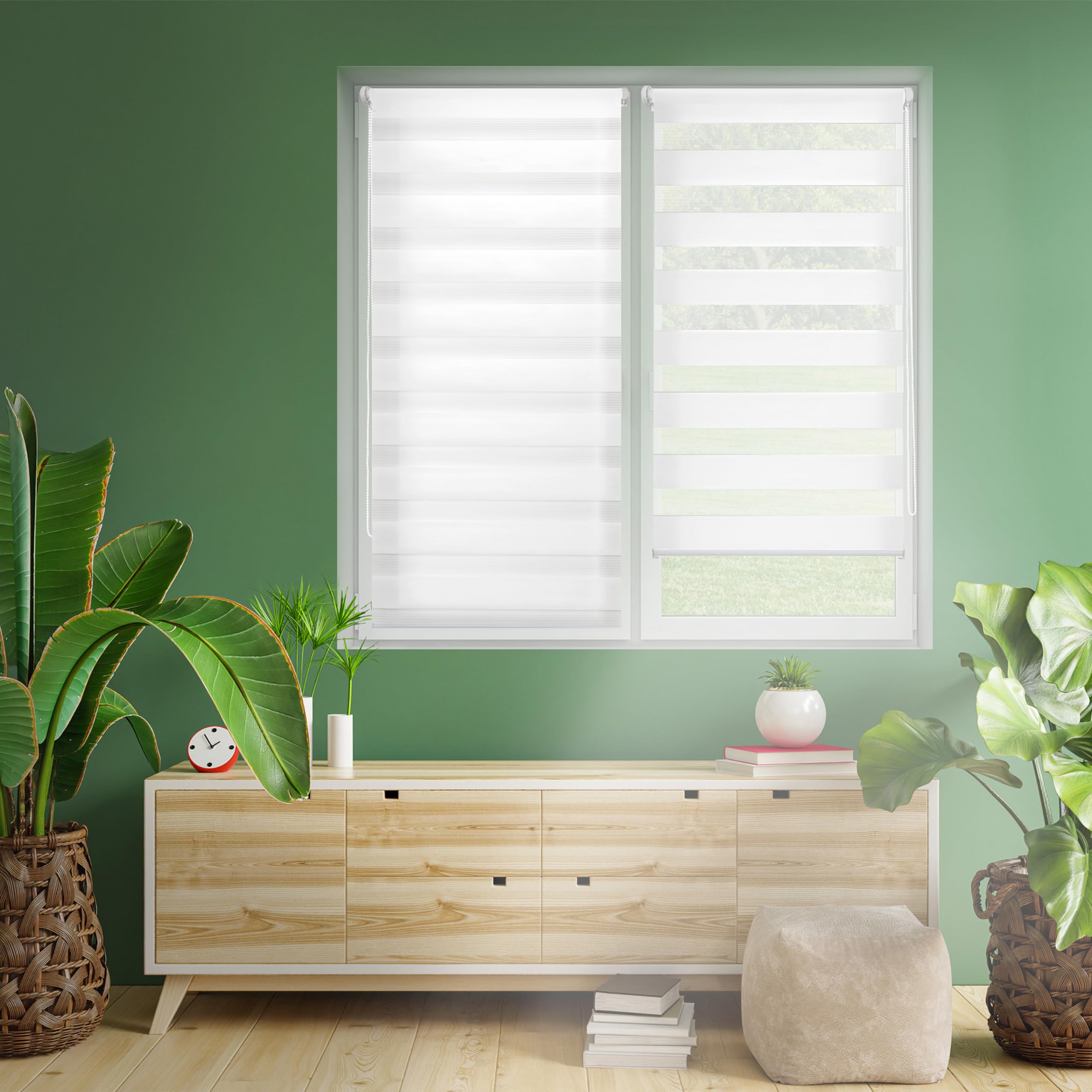Blindecor - Indus "NO TOOLS REQUIRED". Double layered roller blind, Night and Day. Off-white. 82x180 cm (width x length)
