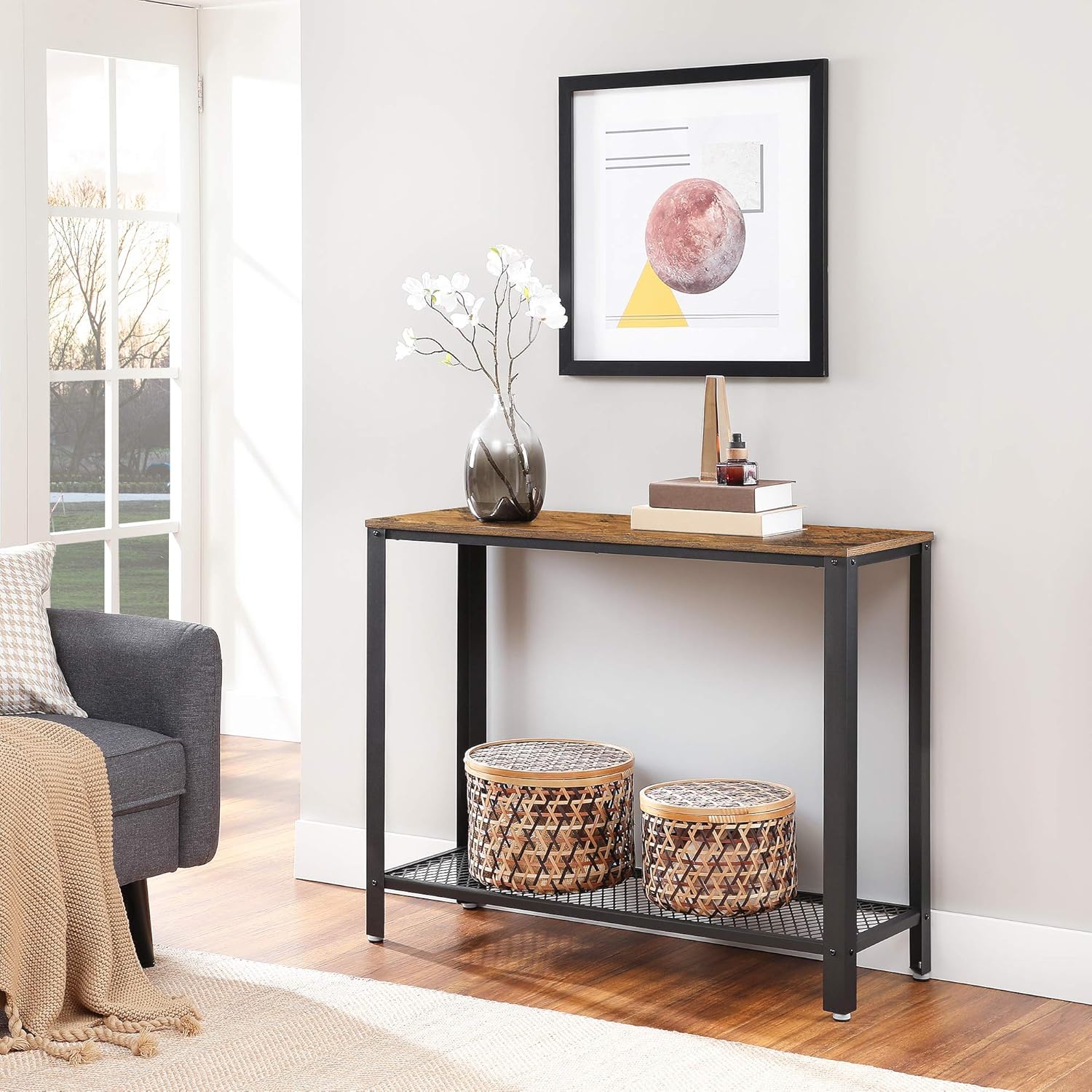 VASAGLE Console Table, Sofa Table, Metal Frame, Easy Assembly, for Entryway, Living Room, Rustic Brown ULNT80X: Furniture & Decor